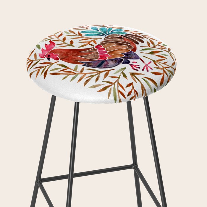 Le Coq â Watercolor Rooster with Sepia Leaves Stool Gallery Image 2