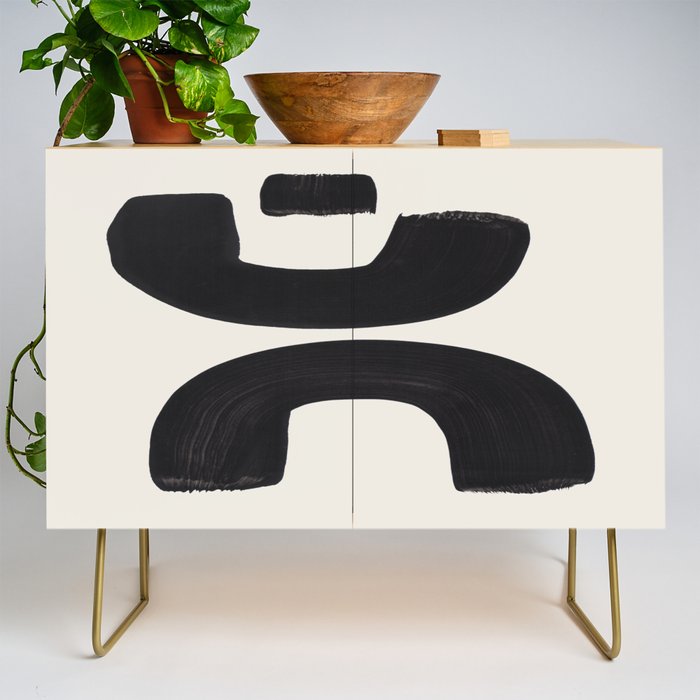 Mid Century Modern Minimalist Abstract Art Brush Strokes Black & White Ink Art Tribal Marking Credenza Gallery Image 1