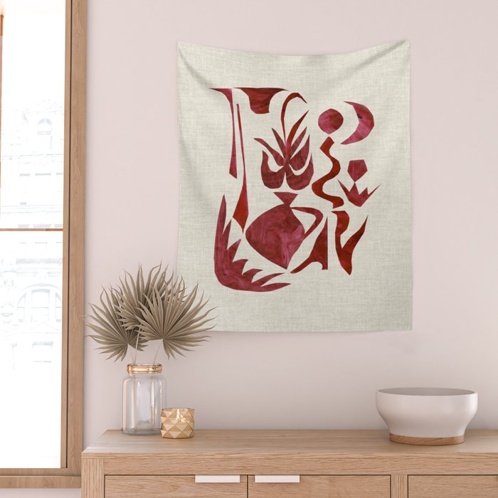 Crimson Dream In Cream Wall Tapestry Gallery Image 2
