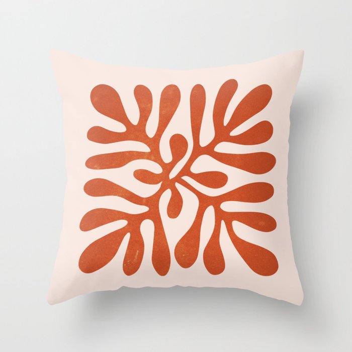 Nature Leaf Cutouts III: Terracotta Edition | Mid-Century Henri Matisse Series Throw Pillow Gallery Image 1