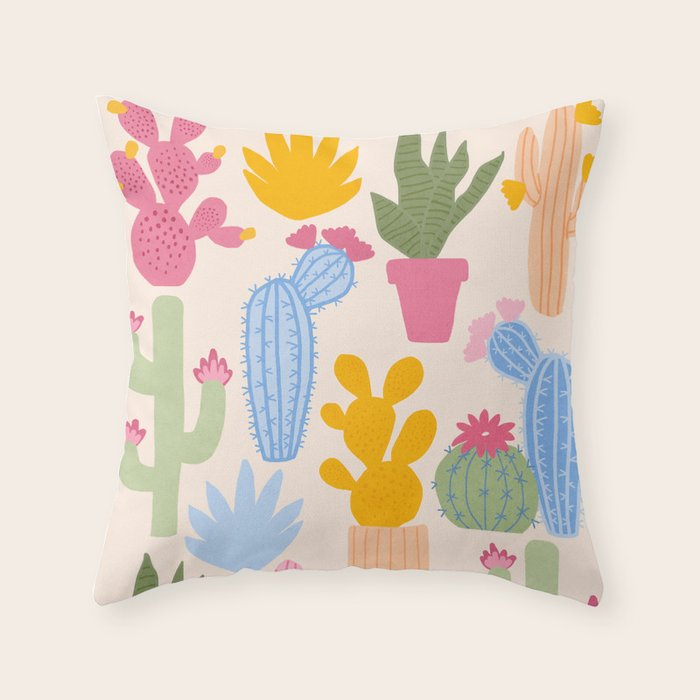 Cactus Garden - pastel Throw Pillow Gallery Image 1