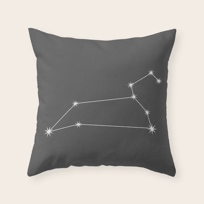 Leo Zodiac Star Constellation Line Art Grey Throw Pillow Gallery Image 1