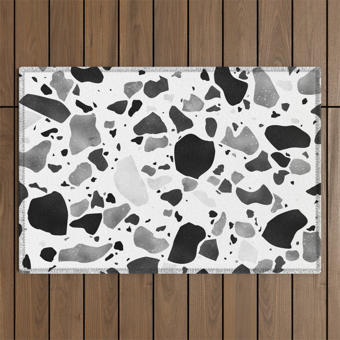 Terrazzo galaxy blue night yellow gold orange Outdoor Rug Gallery Image 1