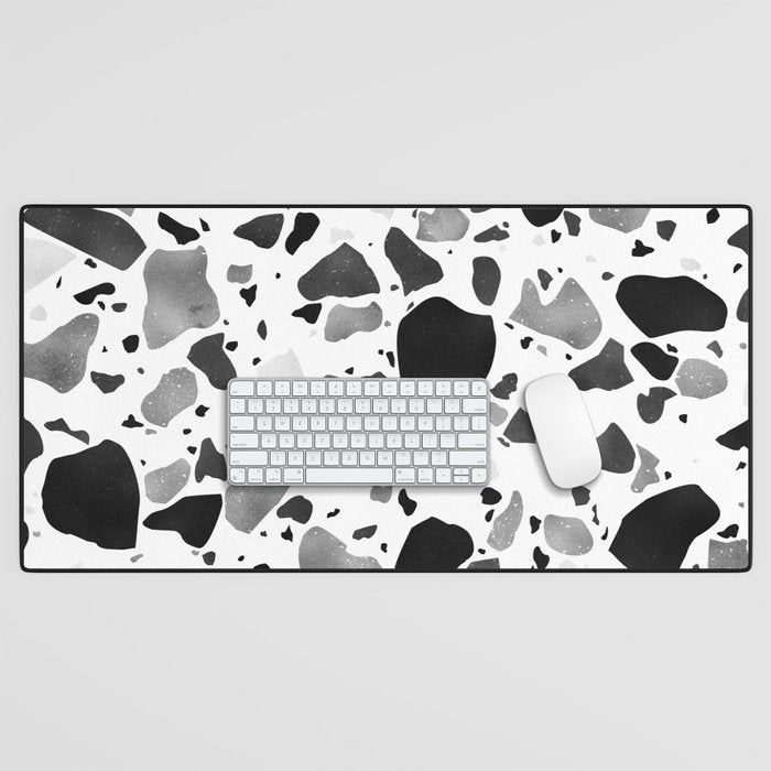 Terrazzo galaxy blue night yellow gold orange Desk Mat Gallery Image 1