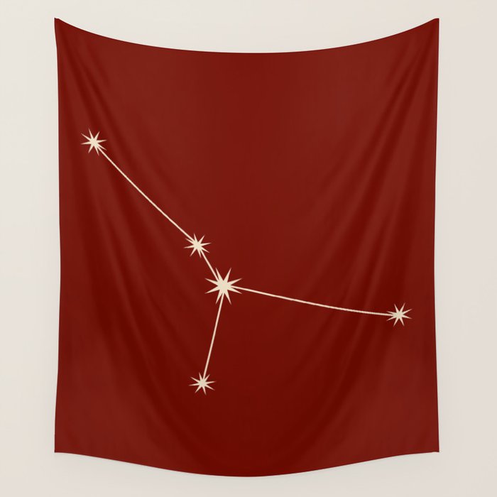 Cancer Zodiac Star Constellation Line Art Ruby Red Wall Tapestry Gallery Image 4