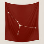 Cancer Zodiac Star Constellation Line Art Ruby Red Wall Tapestry Gallery Image 4