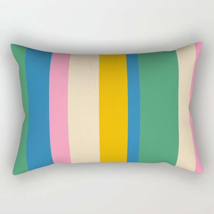 Cheerful Retro Modern Vertical Stripe Pattern Blue Green Mustard Pink Rectangular Pillow Gallery Image 1