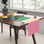 Cheerful Retro Modern Vertical Stripe Pattern Blue Green Mustard Pink Table Runner Gallery Image 2