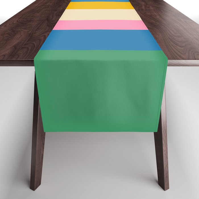 Cheerful Retro Modern Vertical Stripe Pattern Blue Green Mustard Pink Table Runner Gallery Image 1