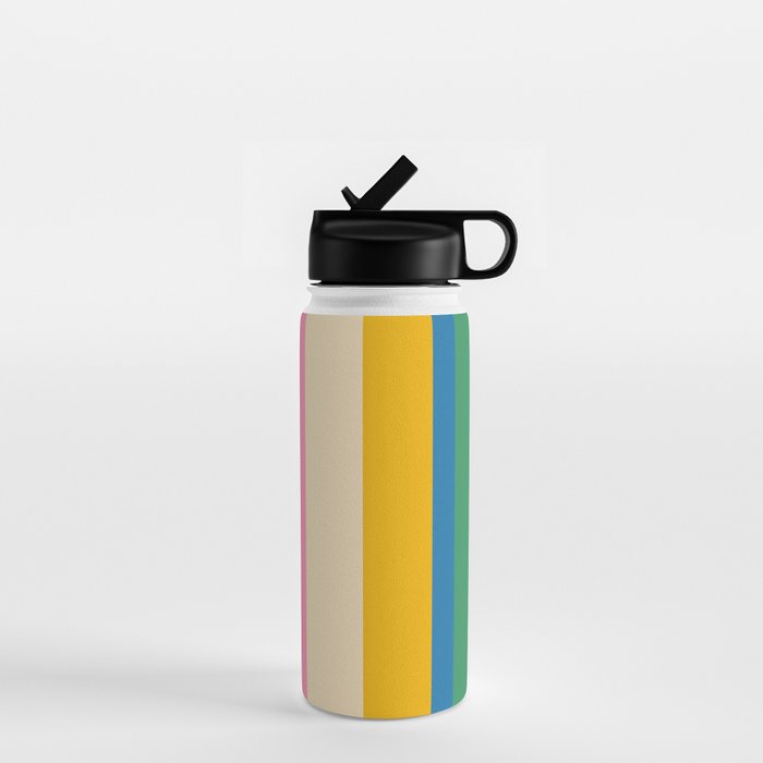 Cheerful Retro Modern Vertical Stripe Pattern Blue Green Mustard Pink Water Bottle Gallery Image 1