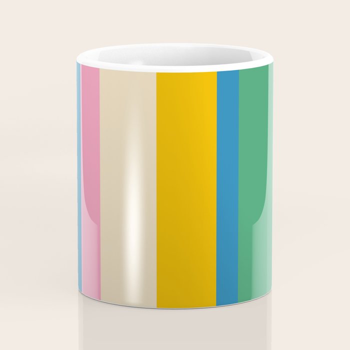 Cheerful Retro Modern Vertical Stripe Pattern Blue Green Mustard Pink Coffee Mug Gallery Image 4