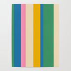 Cheerful Retro Modern Vertical Stripe Pattern Blue Green Mustard Pink Poster Gallery Image 4