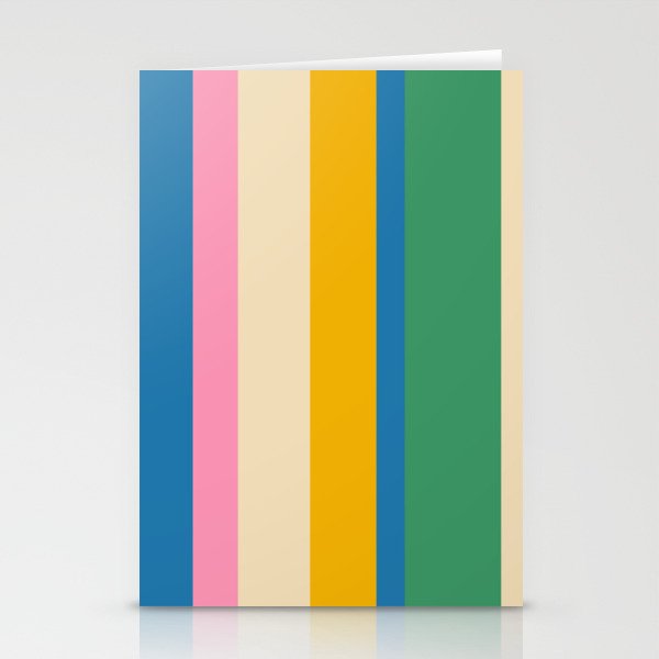 Cheerful Retro Modern Vertical Stripe Pattern Blue Green Mustard Pink Stationery Card Gallery Image 2