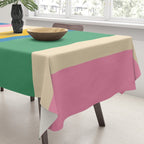 Cheerful Retro Modern Vertical Stripe Pattern Blue Green Mustard Pink Tablecloth Gallery Image 3