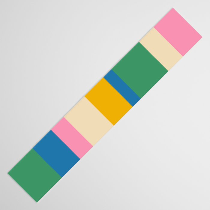 Cheerful Retro Modern Vertical Stripe Pattern Blue Green Mustard Pink Table Runner Gallery Image 3