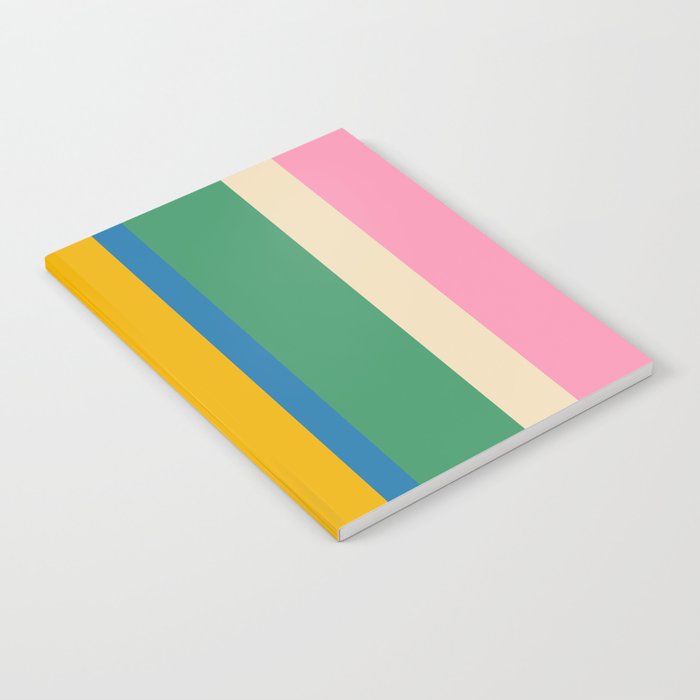 Cheerful Retro Modern Vertical Stripe Pattern Blue Green Mustard Pink Notebook Gallery Image 1