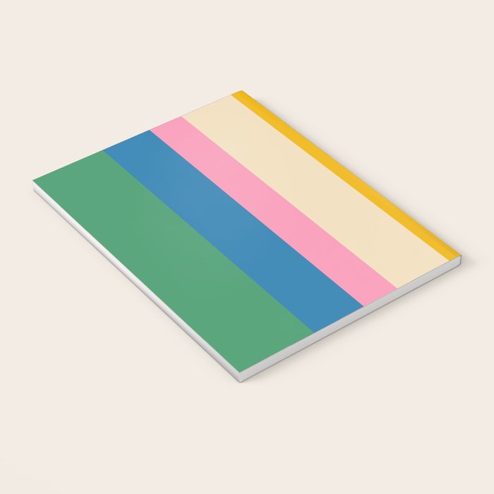Cheerful Retro Modern Vertical Stripe Pattern Blue Green Mustard Pink Notebook Gallery Image 3