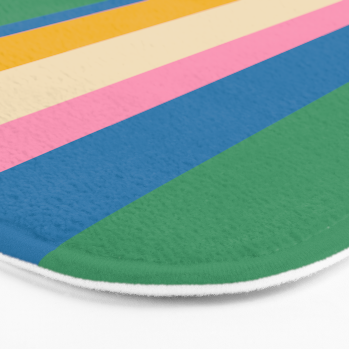 Cheerful Retro Modern Vertical Stripe Pattern Blue Green Mustard Pink Bath Mat Gallery Image 3