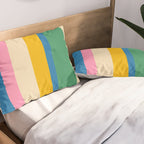 Cheerful Retro Modern Vertical Stripe Pattern Blue Green Mustard Pink Pillow Sham Gallery Image 2