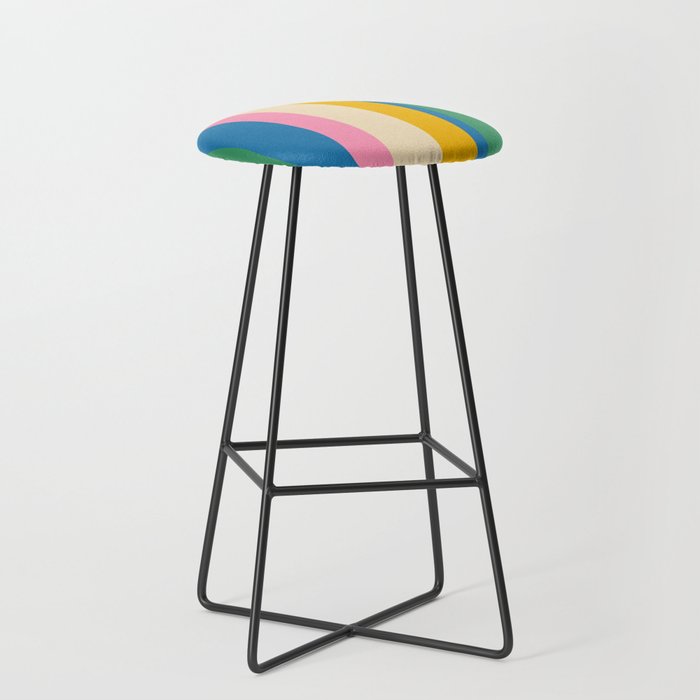 Cheerful Retro Modern Vertical Stripe Pattern Blue Green Mustard Pink Stool Gallery Image 1