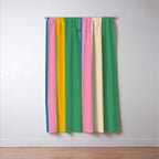 Cheerful Retro Modern Vertical Stripe Pattern Blue Green Mustard Pink Window Curtain Gallery Image 3