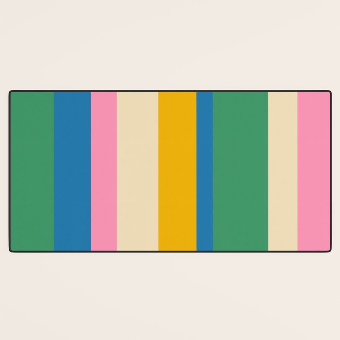 Cheerful Retro Modern Vertical Stripe Pattern Blue Green Mustard Pink Desk Mat Gallery Image 3