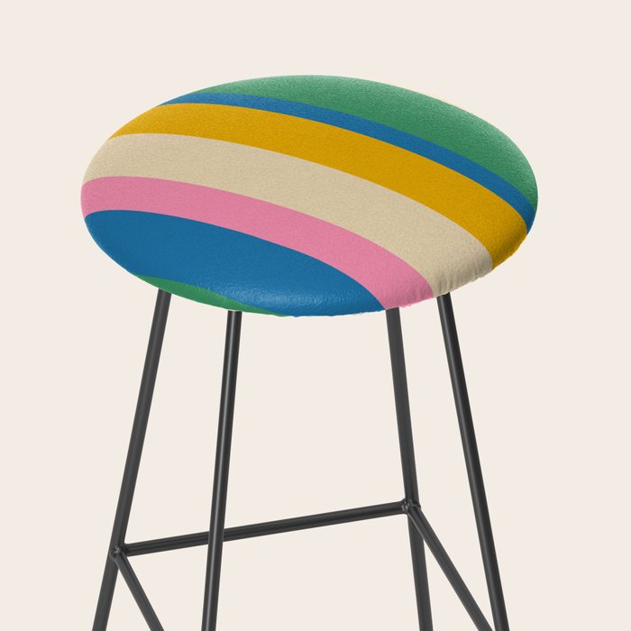 Cheerful Retro Modern Vertical Stripe Pattern Blue Green Mustard Pink Stool Gallery Image 2