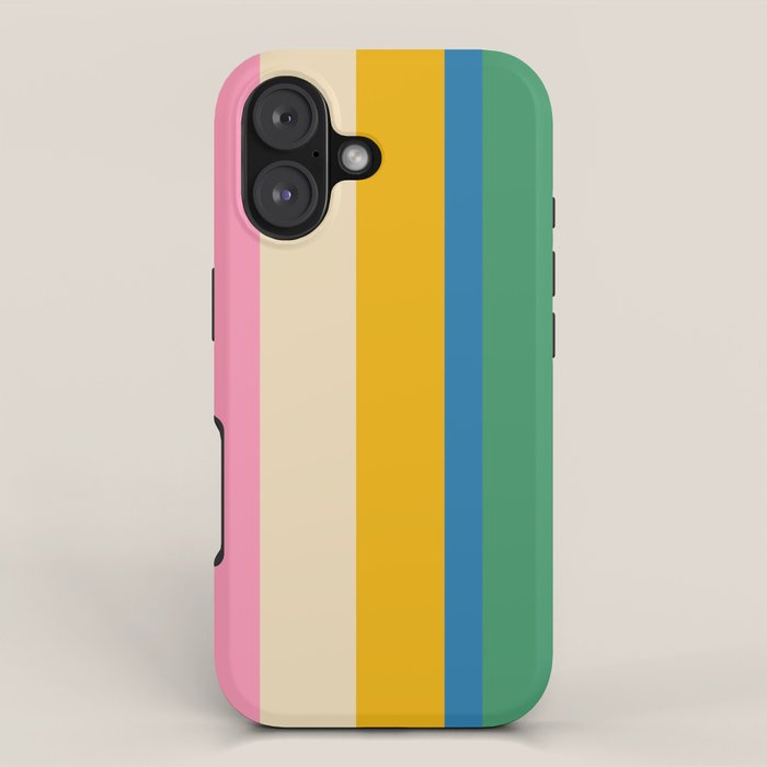 Cheerful Retro Modern Vertical Stripe Pattern Blue Green Mustard Pink iPhone Case Gallery Image 1