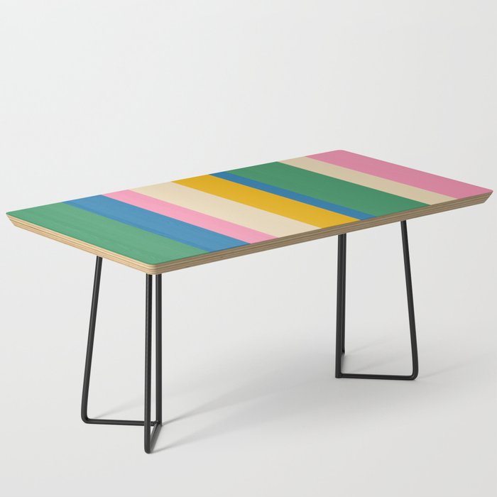 Cheerful Retro Modern Vertical Stripe Pattern Blue Green Mustard Pink Coffee Table Gallery Image 1