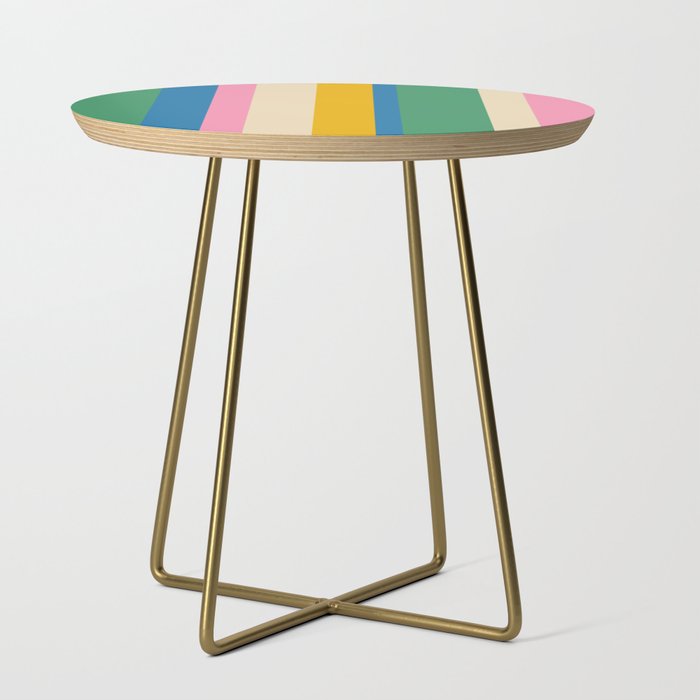 Cheerful Retro Modern Vertical Stripe Pattern Blue Green Mustard Pink Side Table Gallery Image 1