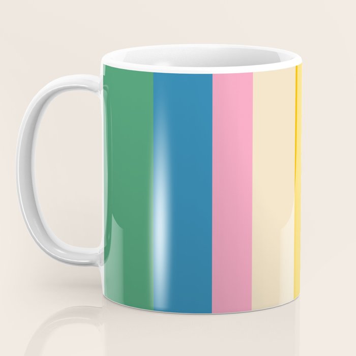 Cheerful Retro Modern Vertical Stripe Pattern Blue Green Mustard Pink Coffee Mug Gallery Image 3