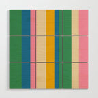 Cheerful Retro Modern Vertical Stripe Pattern Blue Green Mustard Pink Wood Wall Art Gallery Image 1