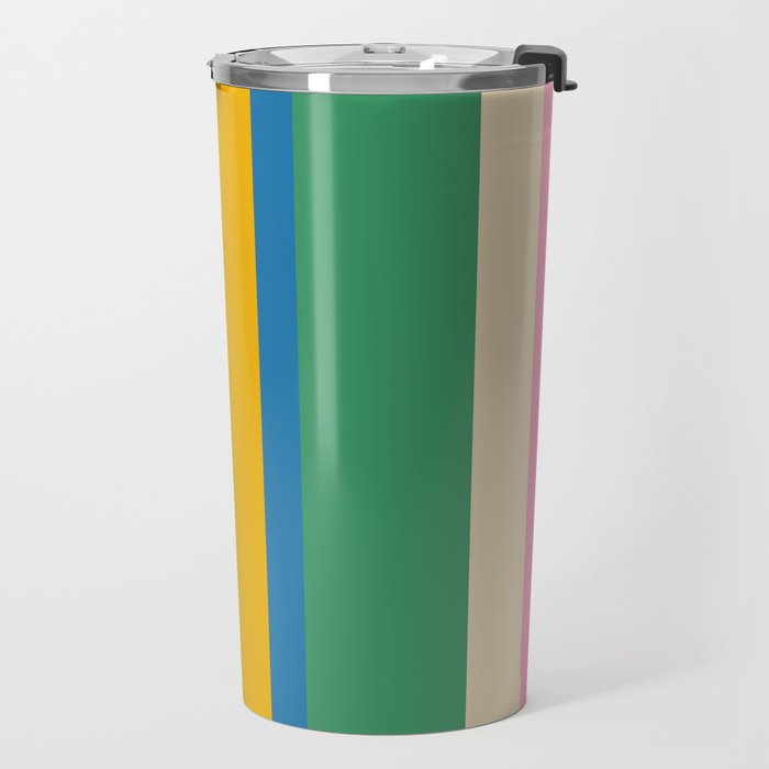 Cheerful Retro Modern Vertical Stripe Pattern Blue Green Mustard Pink Travel Mug Gallery Image 2