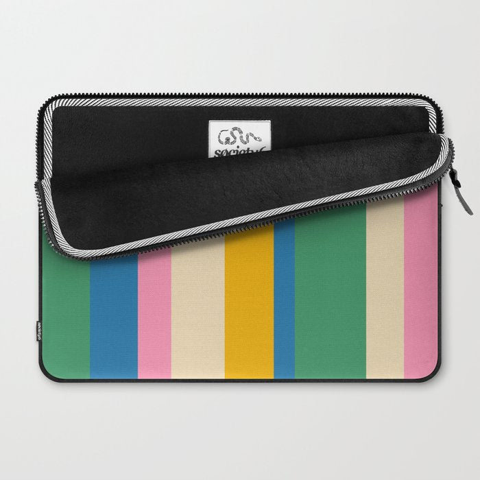 Cheerful Retro Modern Vertical Stripe Pattern Blue Green Mustard Pink Laptop Sleeve Gallery Image 2