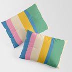 Cheerful Retro Modern Vertical Stripe Pattern Blue Green Mustard Pink Pillow Sham Gallery Image 3