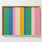 Cheerful Retro Modern Vertical Stripe Pattern Blue Green Mustard Pink Serving Tray Gallery Image 1
