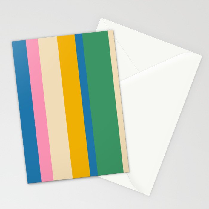Cheerful Retro Modern Vertical Stripe Pattern Blue Green Mustard Pink Stationery Card Gallery Image 2