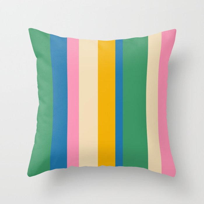 Cheerful Retro Modern Vertical Stripe Pattern Blue Green Mustard Pink Throw Pillow Gallery Image 6