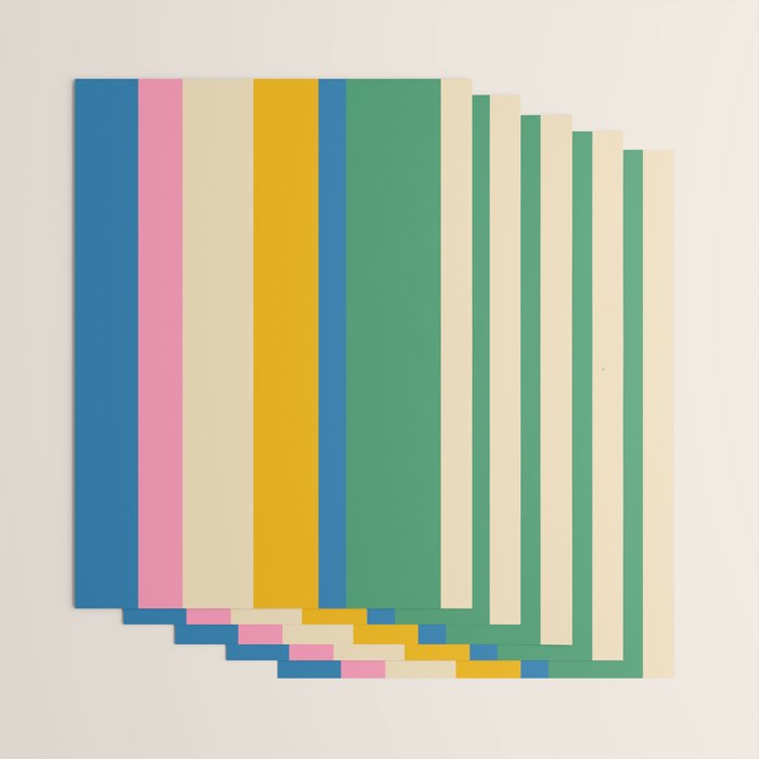 Cheerful Retro Modern Vertical Stripe Pattern Blue Green Mustard Pink Wrapping Paper Gallery Image 3
