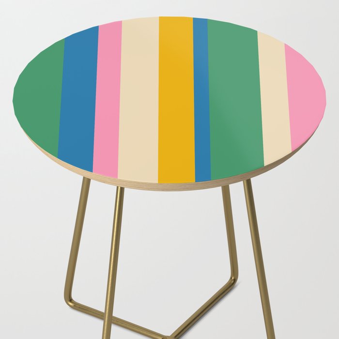 Cheerful Retro Modern Vertical Stripe Pattern Blue Green Mustard Pink Side Table Gallery Image 2