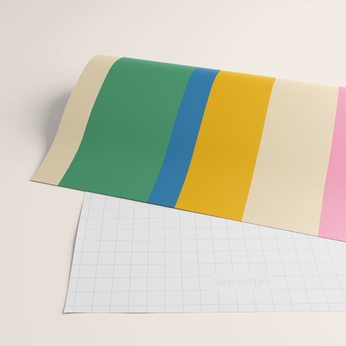 Cheerful Retro Modern Vertical Stripe Pattern Blue Green Mustard Pink Wrapping Paper Gallery Image 2