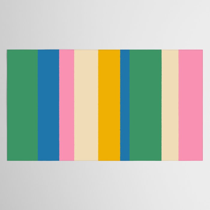 Cheerful Retro Modern Vertical Stripe Pattern Blue Green Mustard Pink Tablecloth Gallery Image 2