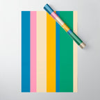 Cheerful Retro Modern Vertical Stripe Pattern Blue Green Mustard Pink Wrapping Paper Gallery Image 1