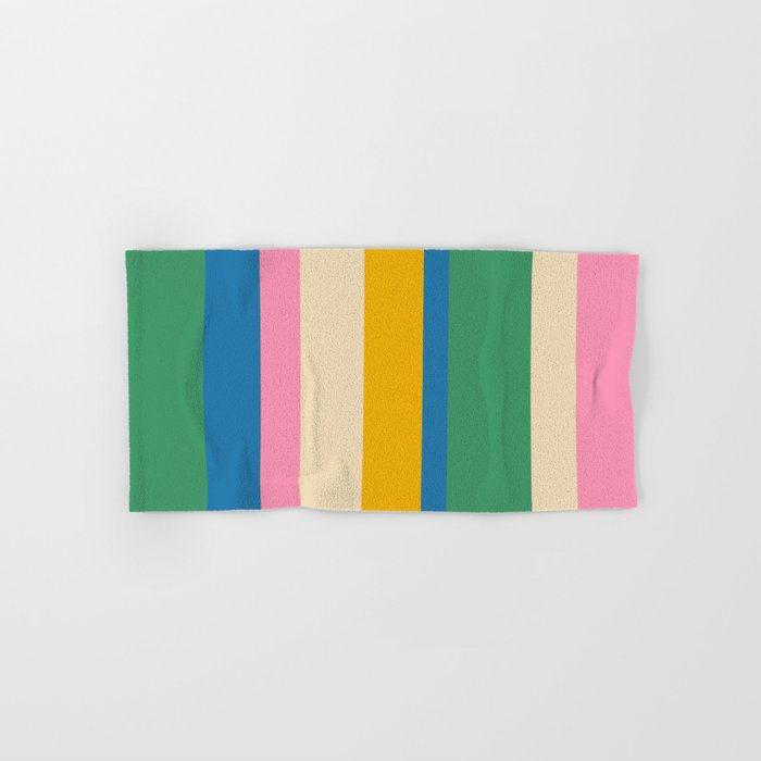 Cheerful Retro Modern Vertical Stripe Pattern Blue Green Mustard Pink Bath Towel Gallery Image 1