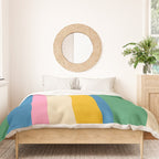 Cheerful Retro Modern Vertical Stripe Pattern Blue Green Mustard Pink Duvet Cover Gallery Image 3