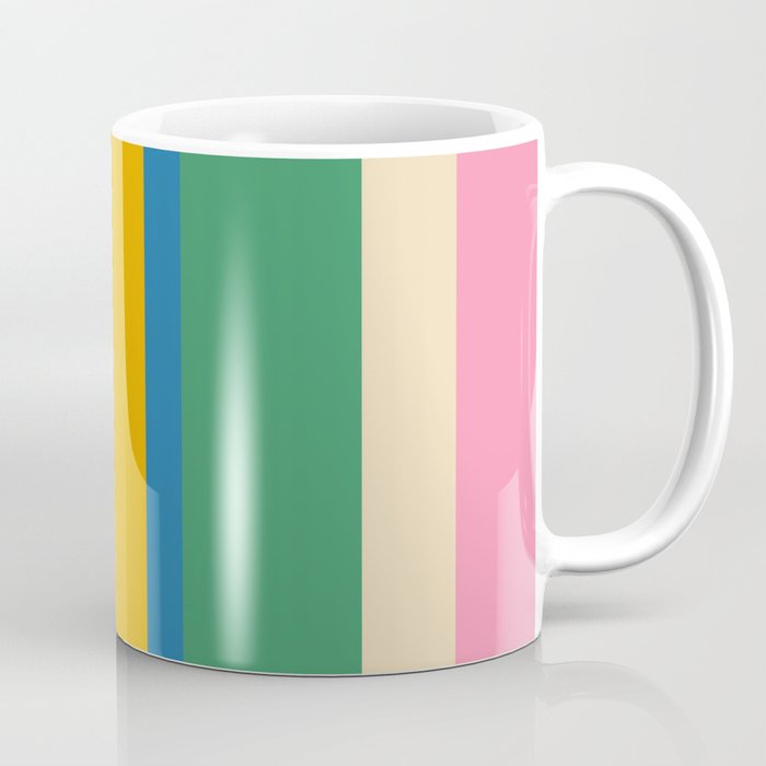 Cheerful Retro Modern Vertical Stripe Pattern Blue Green Mustard Pink Coffee Mug Gallery Image 1