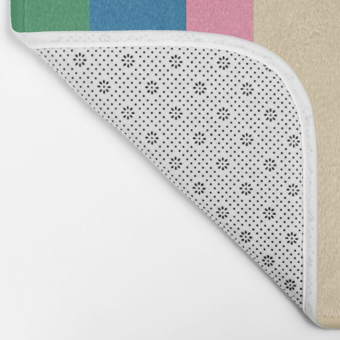 Cheerful Retro Modern Vertical Stripe Pattern Blue Green Mustard Pink Bath Mat Gallery Image 2