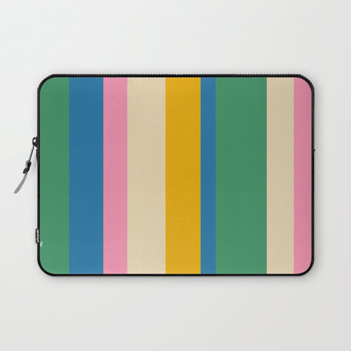 Cheerful Retro Modern Vertical Stripe Pattern Blue Green Mustard Pink Laptop Sleeve Gallery Image 1