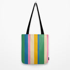 Cheerful Retro Modern Vertical Stripe Pattern Blue Green Mustard Pink Tote Bag Gallery Image 2