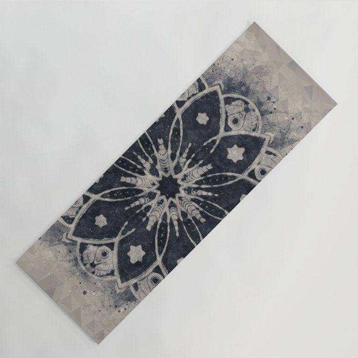 Mandala, Flower, Indigo Blue, Boho Art Yoga Mat Gallery Image 1